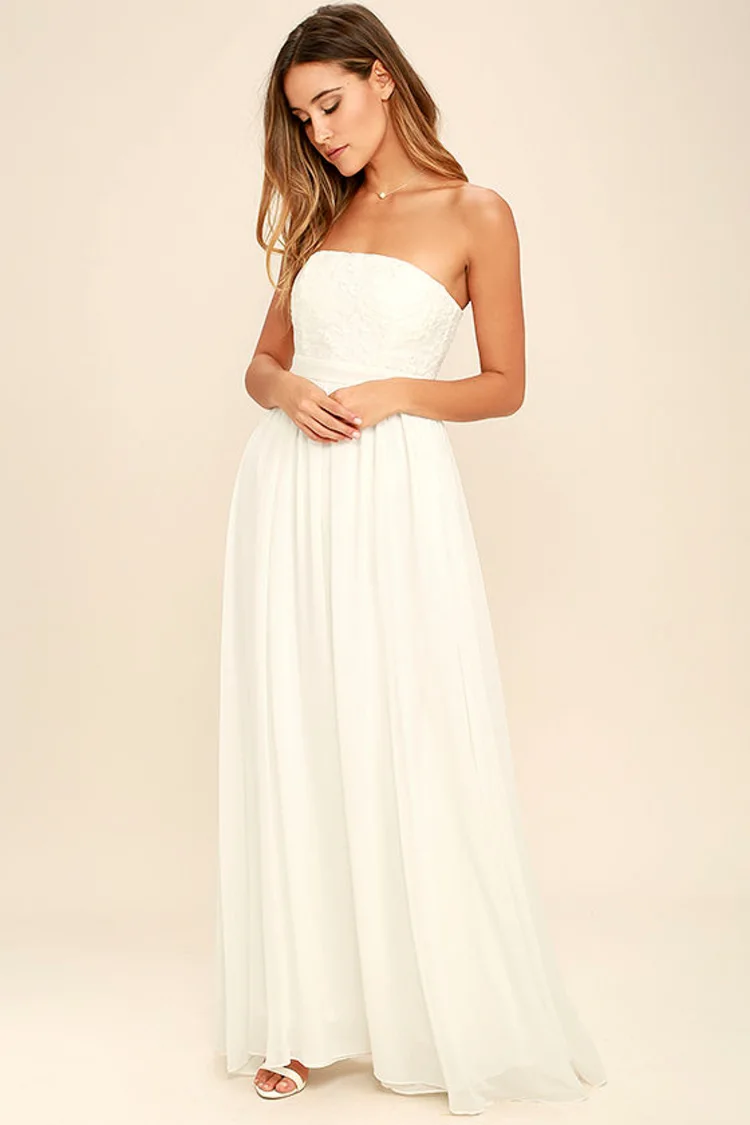 Strapless Embroidered Maxi Dress