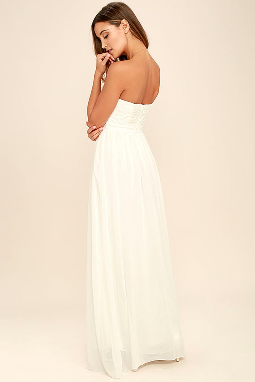 Back part of Strapless Embroidered Maxi Dress